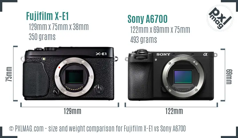 Fujifilm X-E1 vs Sony A6700 size comparison