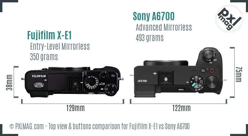 Fujifilm X-E1 vs Sony A6700 top view buttons comparison