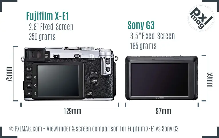 Fujifilm X-E1 vs Sony G3 Screen and Viewfinder comparison