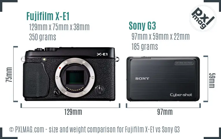 Fujifilm X-E1 vs Sony G3 size comparison