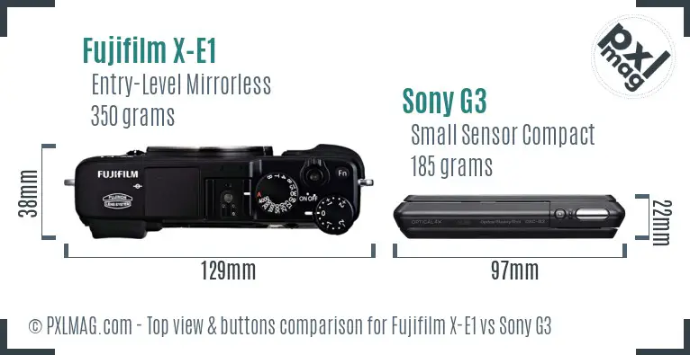 Fujifilm X-E1 vs Sony G3 top view buttons comparison