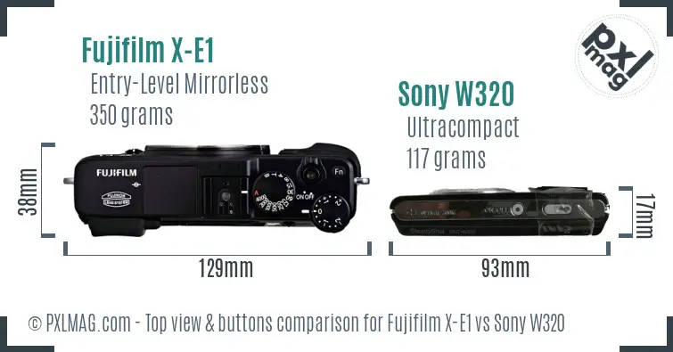 Fujifilm X-E1 vs Sony W320 top view buttons comparison