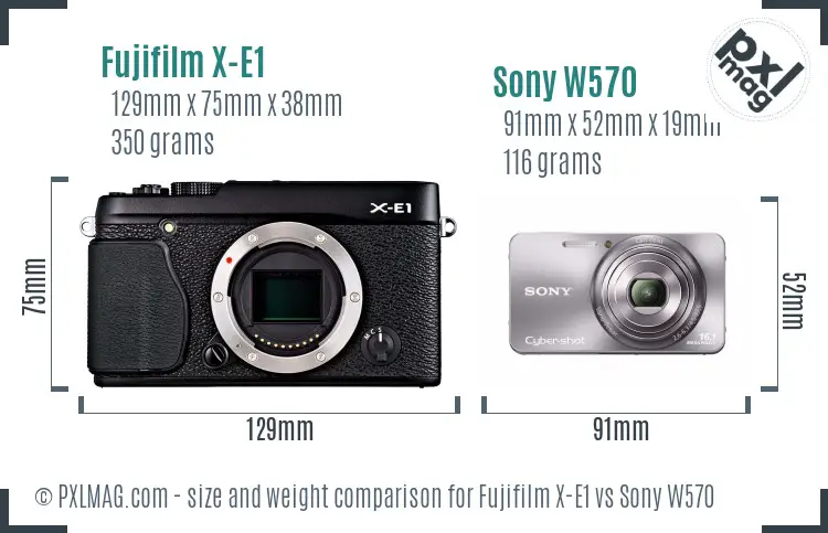 Fujifilm X-E1 vs Sony W570 size comparison