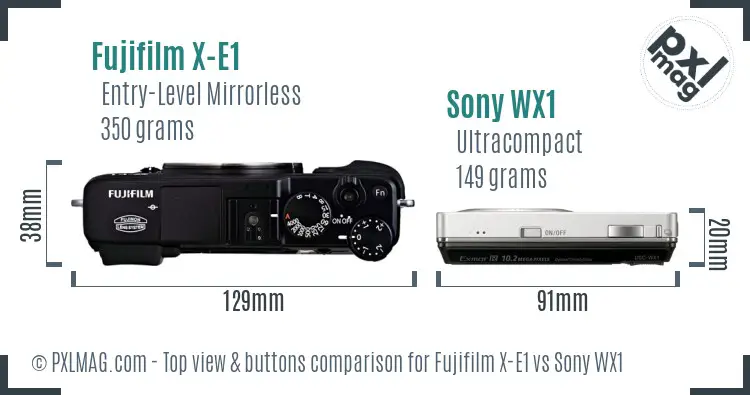Fujifilm X-E1 vs Sony WX1 top view buttons comparison