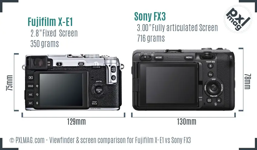 Fujifilm X-E1 vs Sony FX3 Screen and Viewfinder comparison Fujifilm X-E1 vs Sony FX3 Screen and Viewfinder comparison
