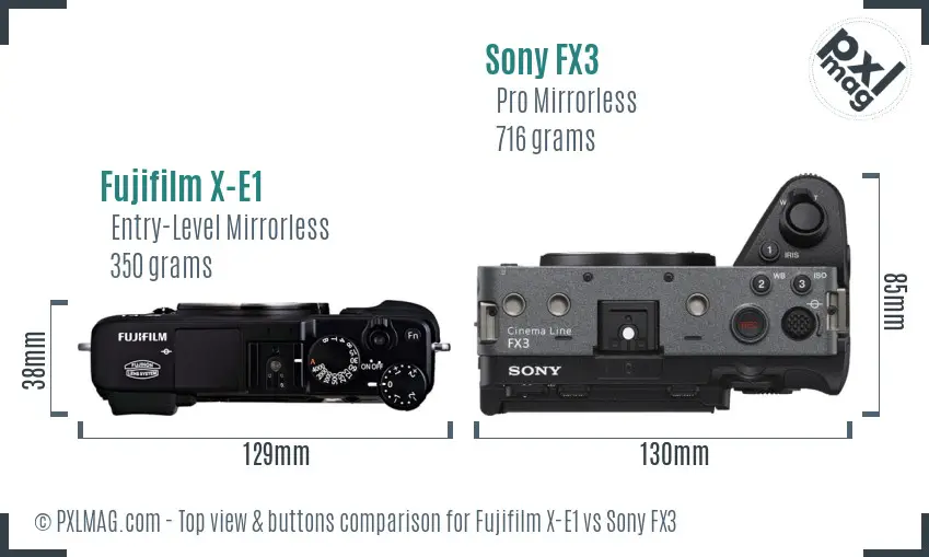 Fujifilm X-E1 vs Sony FX3 top view buttons comparison Fujifilm X-E1 vs Sony FX3 top view buttons comparison