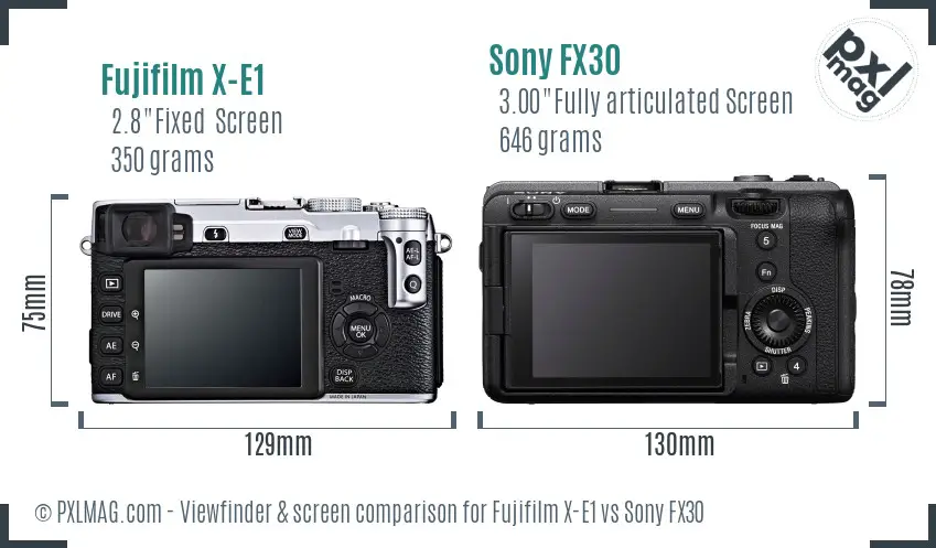 Fujifilm X-E1 vs Sony FX30 Screen and Viewfinder comparison