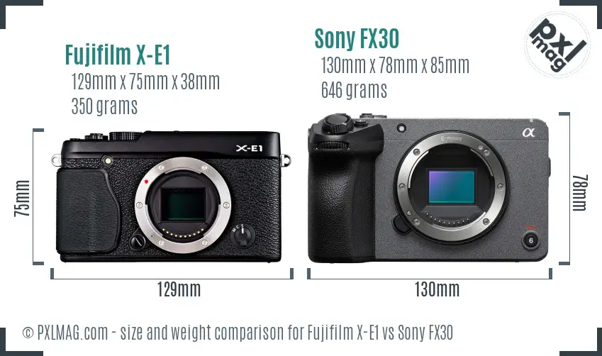 Fujifilm X-E1 vs Sony FX30 size comparison