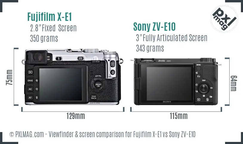 Fujifilm X-E1 vs Sony ZV-E10 Screen and Viewfinder comparison
