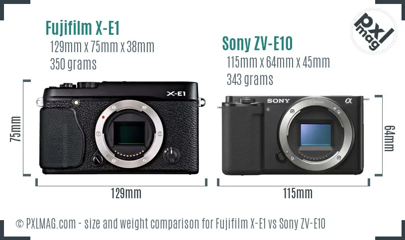 Fujifilm X-E1 vs Sony ZV-E10 size comparison