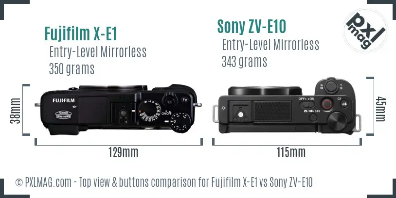 Fujifilm X-E1 vs Sony ZV-E10 top view buttons comparison