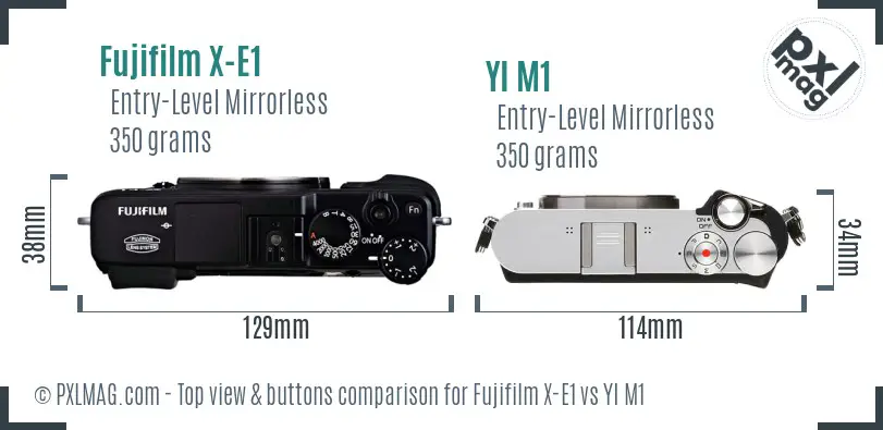 Fujifilm X-E1 vs YI M1 top view buttons comparison Fujifilm X-E1 vs YI M1 top view buttons comparison