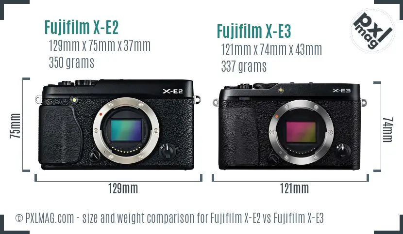 Fujifilm X-E2 vs Fujifilm X-E3 size comparison