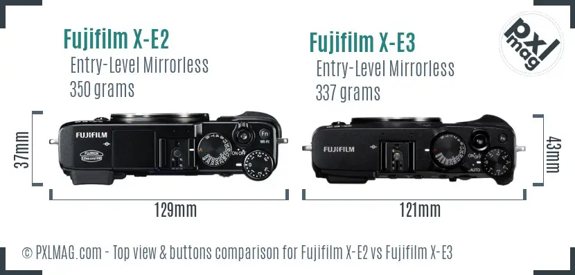 Fujifilm X-E2 vs Fujifilm X-E3 top view buttons comparison