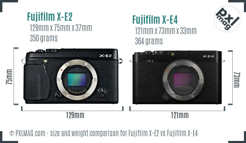 Fujifilm X-E2 vs Fujifilm X-E4 size comparison