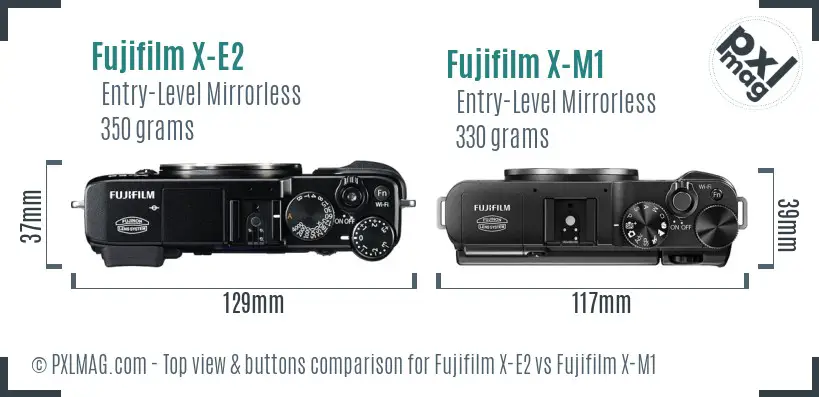 Fujifilm X-E2 vs Fujifilm X-M1 top view buttons comparison