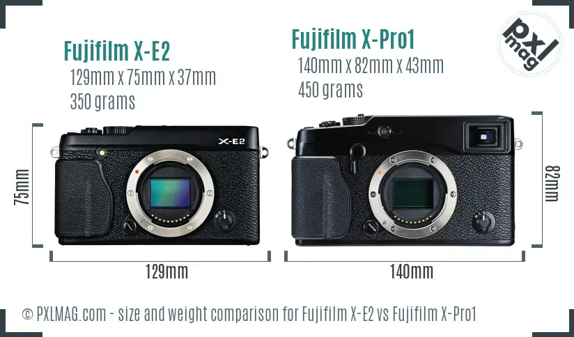 Fujifilm X-E2 vs Fujifilm X-Pro1 size comparison