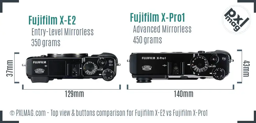 Fujifilm X-E2 vs Fujifilm X-Pro1 top view buttons comparison
