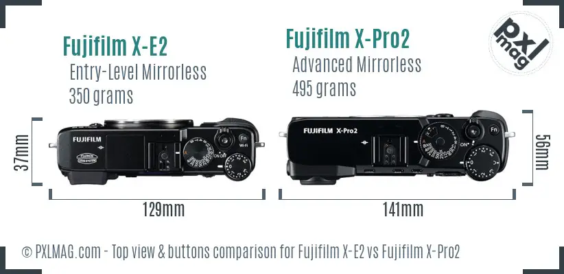 Fujifilm X-E2 vs Fujifilm X-Pro2 top view buttons comparison