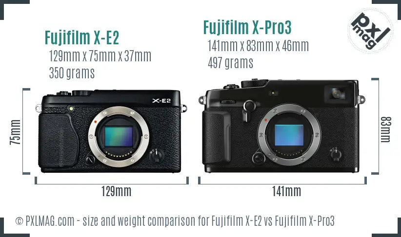 Fujifilm X-E2 vs Fujifilm X-Pro3 size comparison