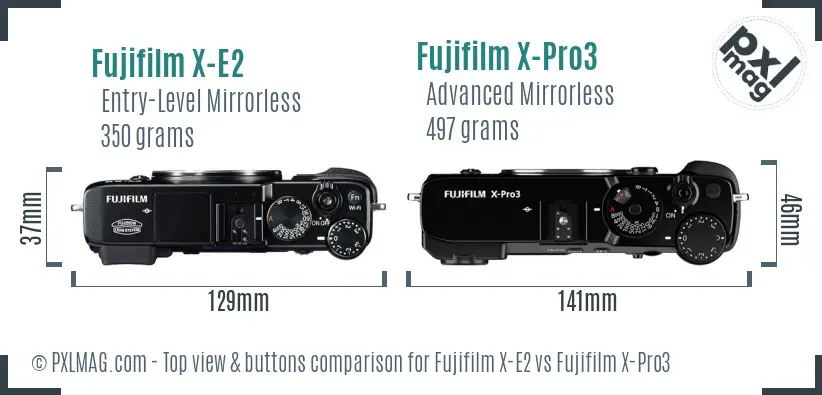 Fujifilm X-E2 vs Fujifilm X-Pro3 top view buttons comparison