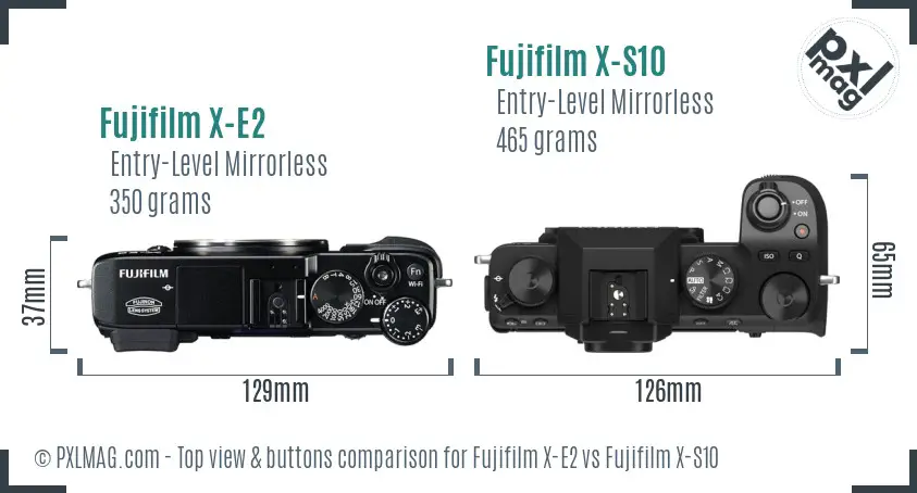 Fujifilm X-E2 vs Fujifilm X-S10 top view buttons comparison