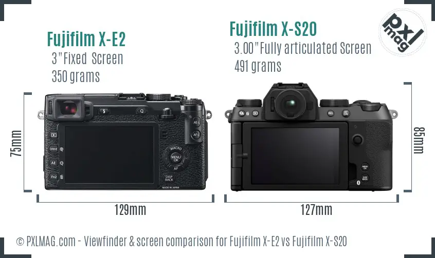 Fujifilm X-E2 vs Fujifilm X-S20 Screen and Viewfinder comparison