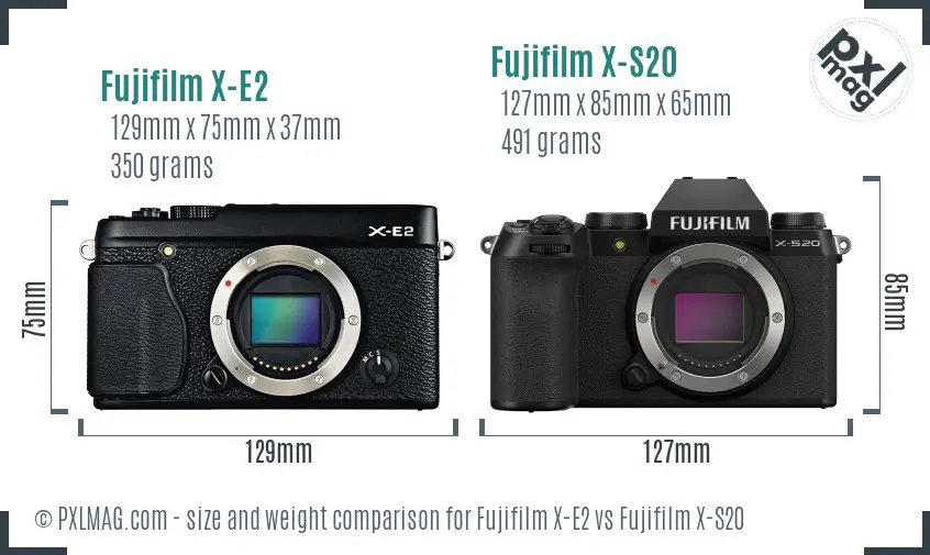 Fujifilm X-E2 vs Fujifilm X-S20 size comparison