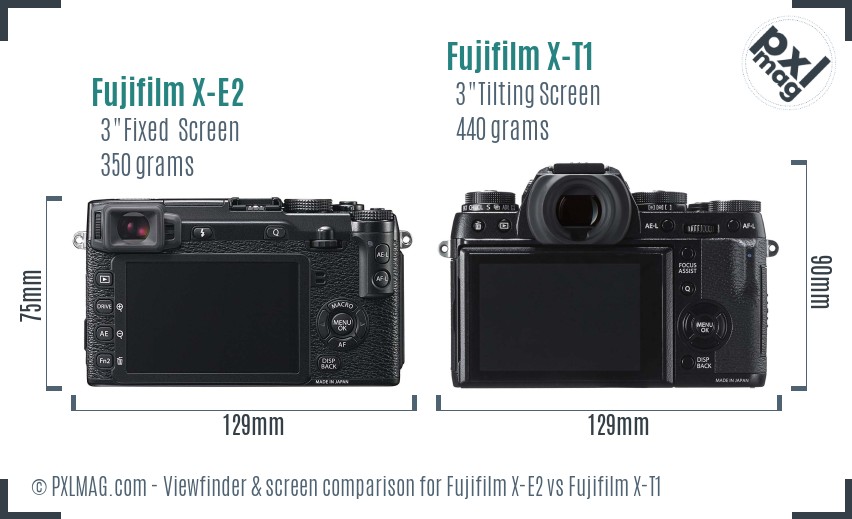 Fujifilm X-E2 vs Fujifilm X-T1 Screen and Viewfinder comparison