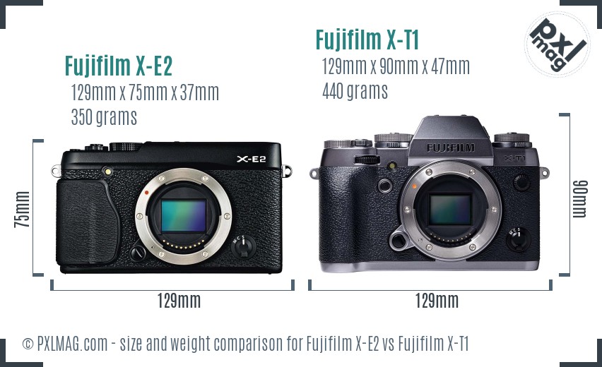 Fujifilm X-E2 vs Fujifilm X-T1 size comparison Fujifilm X-E2 vs Fujifilm X-T1 size comparison