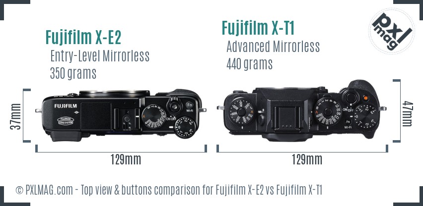 Fujifilm X-E2 vs Fujifilm X-T1 top view buttons comparison
