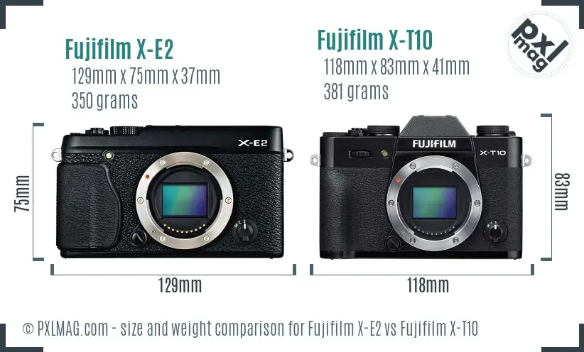 Fujifilm X-E2 vs Fujifilm X-T10 size comparison