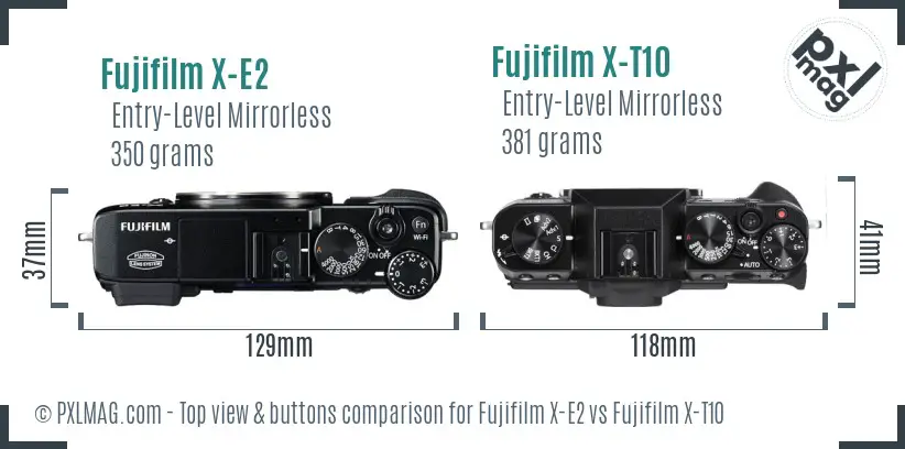 Fujifilm X-E2 vs Fujifilm X-T10 top view buttons comparison