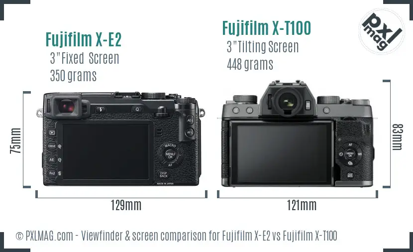 Fujifilm X-E2 vs Fujifilm X-T100 Screen and Viewfinder comparison