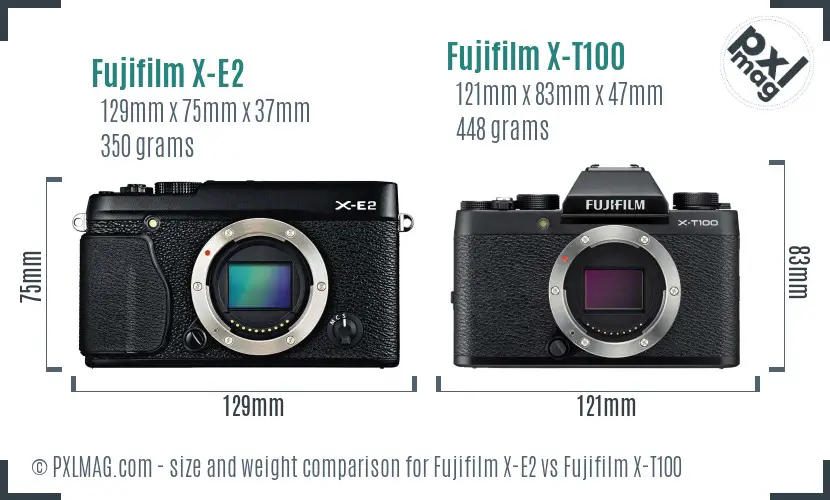 Fujifilm X-E2 vs Fujifilm X-T100 size comparison