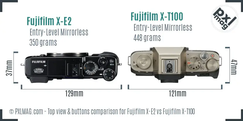 Fujifilm X-E2 vs Fujifilm X-T100 top view buttons comparison