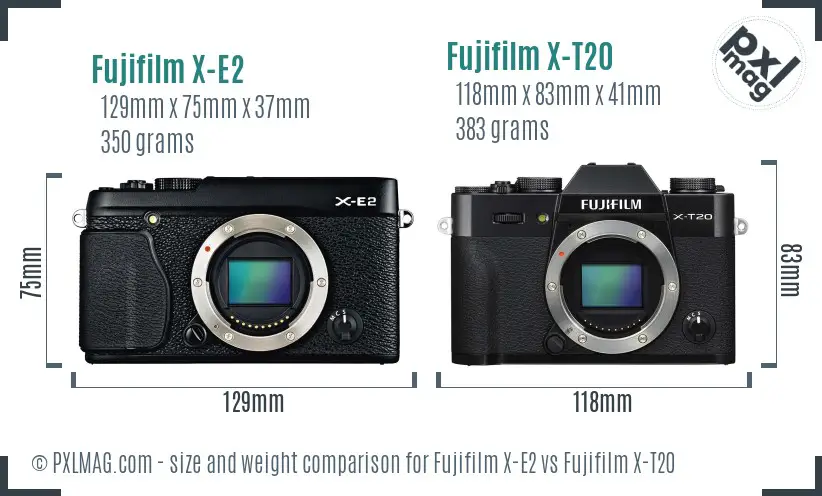 Fujifilm X-E2 vs Fujifilm X-T20 size comparison