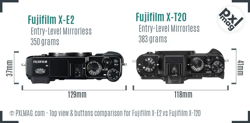 Fujifilm X-E2 vs Fujifilm X-T20 top view buttons comparison