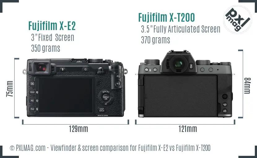 Fujifilm X-E2 vs Fujifilm X-T200 Screen and Viewfinder comparison
