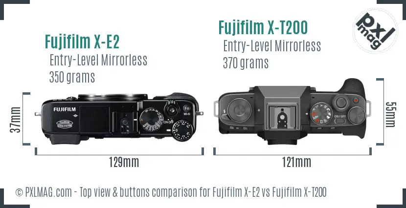 Fujifilm X-E2 vs Fujifilm X-T200 top view buttons comparison