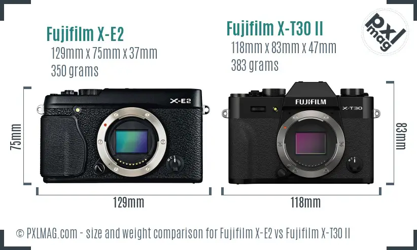 Fujifilm X-E2 vs Fujifilm X-T30 II size comparison