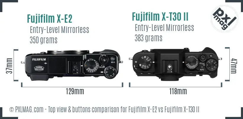 Fujifilm X-E2 vs Fujifilm X-T30 II top view buttons comparison