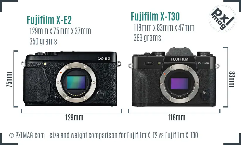 Fujifilm X-E2 vs Fujifilm X-T30 size comparison