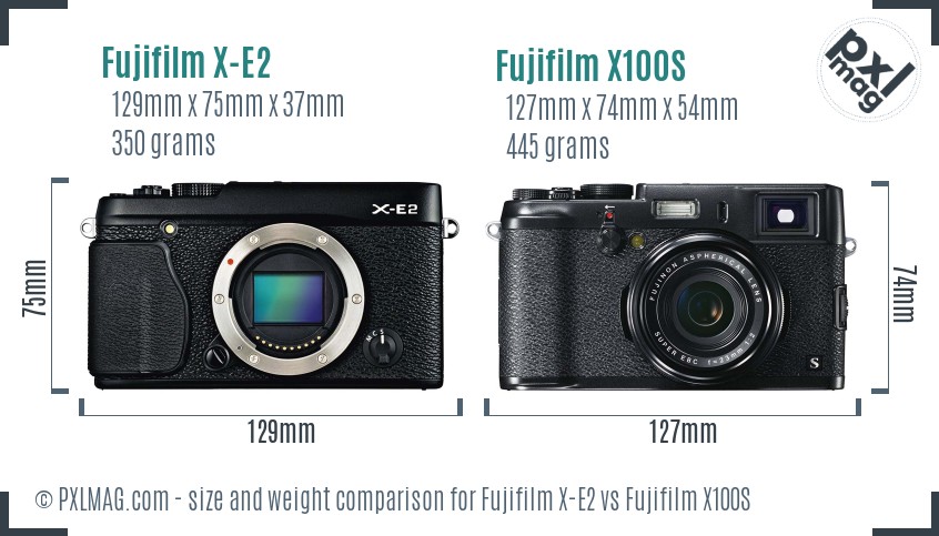 Fujifilm X-E2 vs Fujifilm X100S size comparison