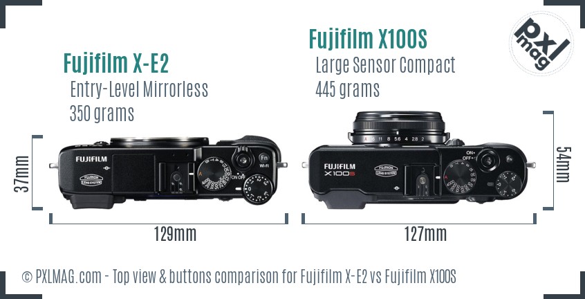 Fujifilm X-E2 vs Fujifilm X100S top view buttons comparison