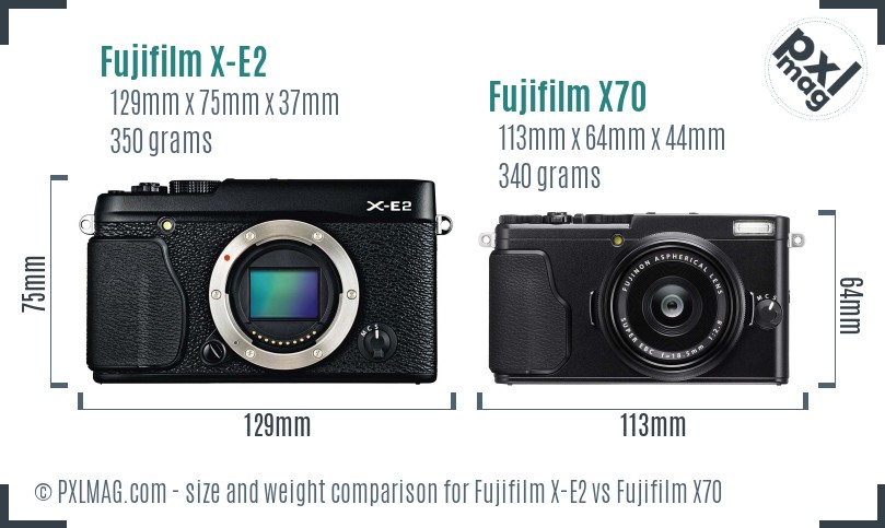 Fujifilm X-E2 vs Fujifilm X70 size comparison