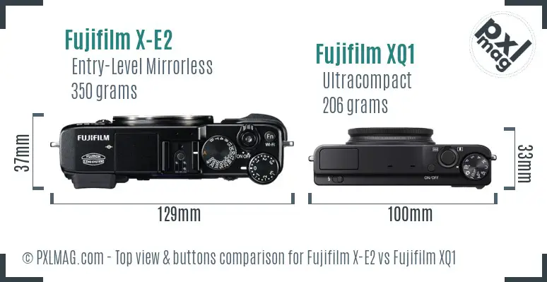 Fujifilm X-E2 vs Fujifilm XQ1 top view buttons comparison