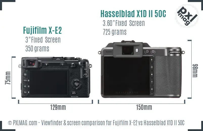 Fujifilm X-E2 vs Hasselblad X1D II 50C Screen and Viewfinder comparison