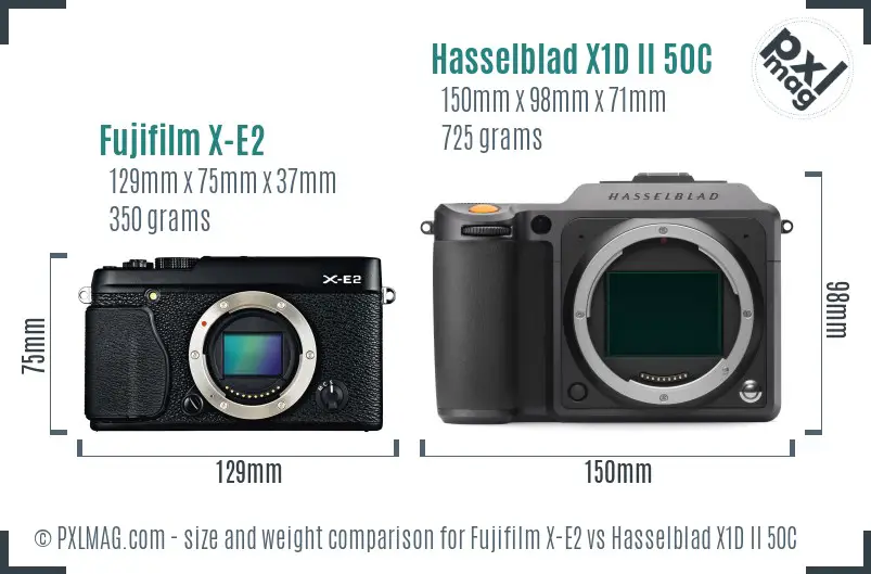Fujifilm X-E2 vs Hasselblad X1D II 50C size comparison