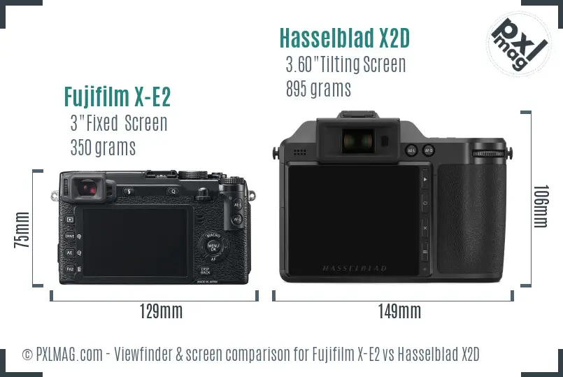 Fujifilm X-E2 vs Hasselblad X2D Screen and Viewfinder comparison